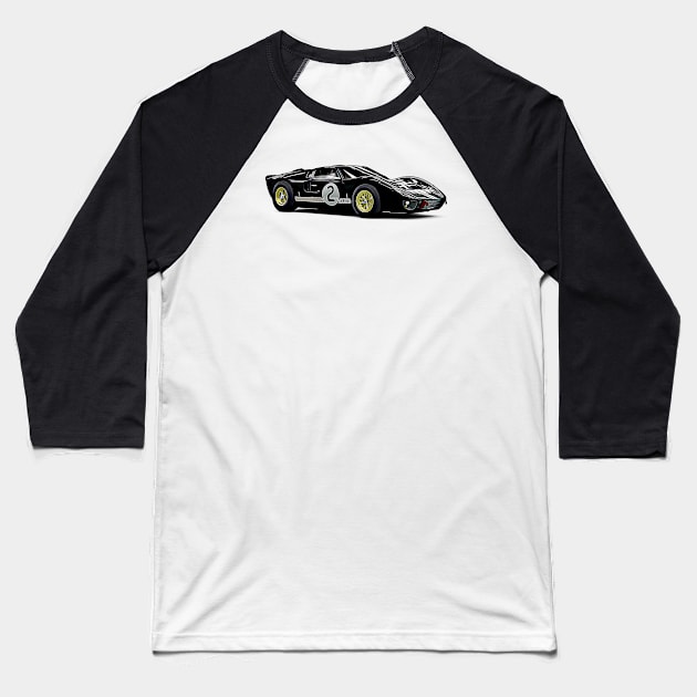 GT40 MK2 Cartoon Baseball T-Shirt by Auto-Prints